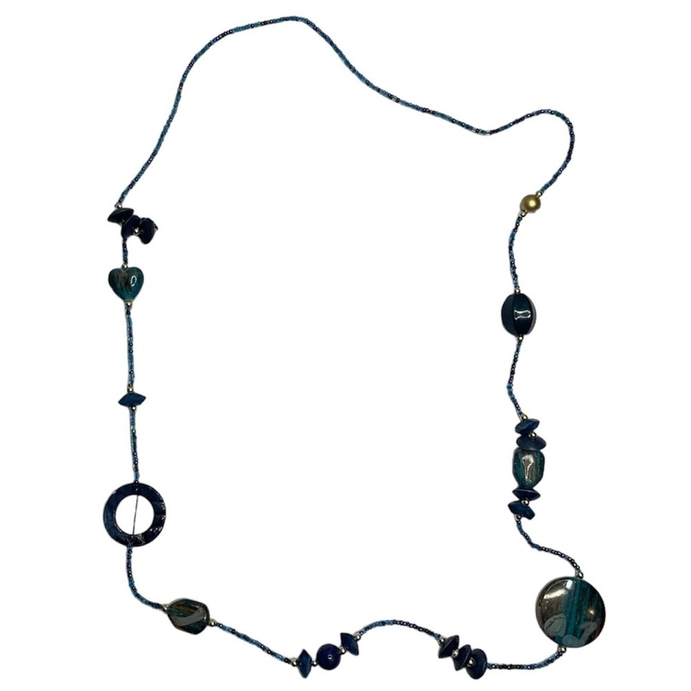 Assorted Bead Navy Blue Necklace Single Strand, [20” Matinee Length]